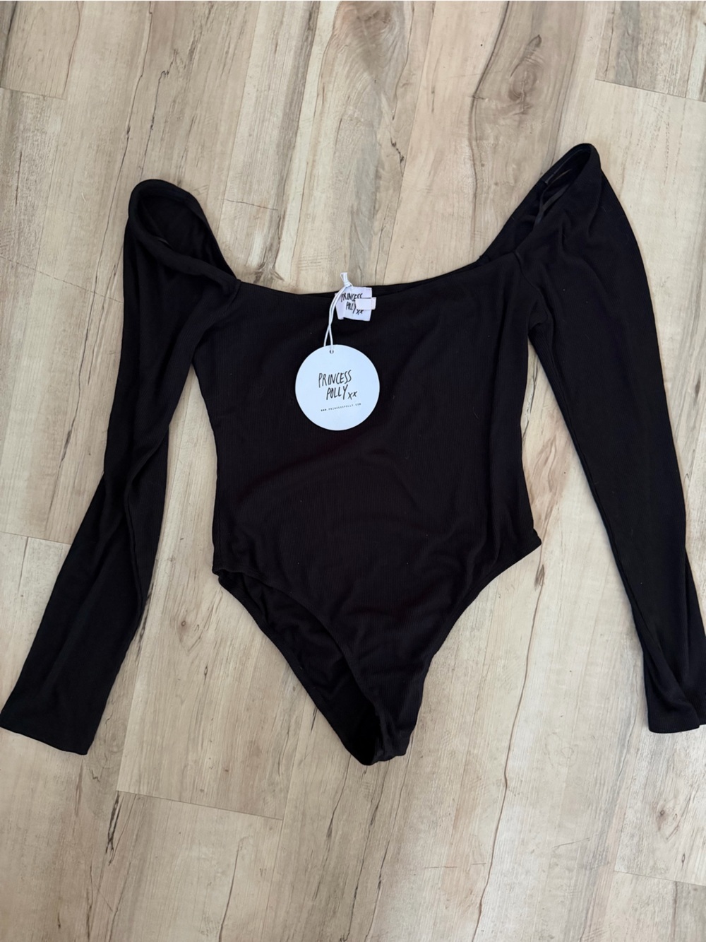 NWT Princess Polly Black Ribbed Square Neck Bodysuit